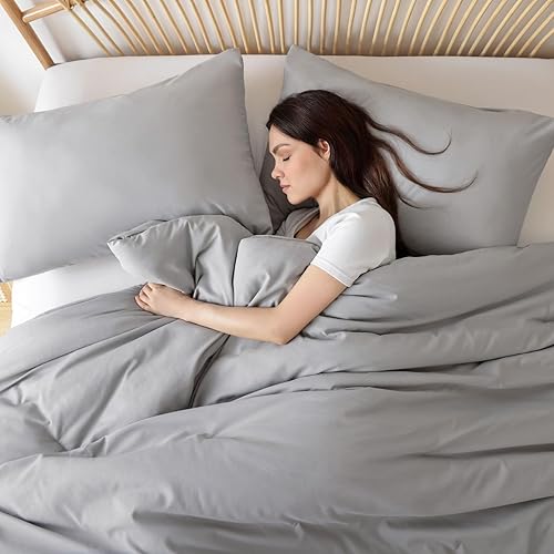Miniatura 347 de ROSGONIA Juego de edredón tamaño Queen, color gris carbón, 3 piezas (1 edredón gris oscuro y 2 fundas de almohada) para todas las estaciones, ropa