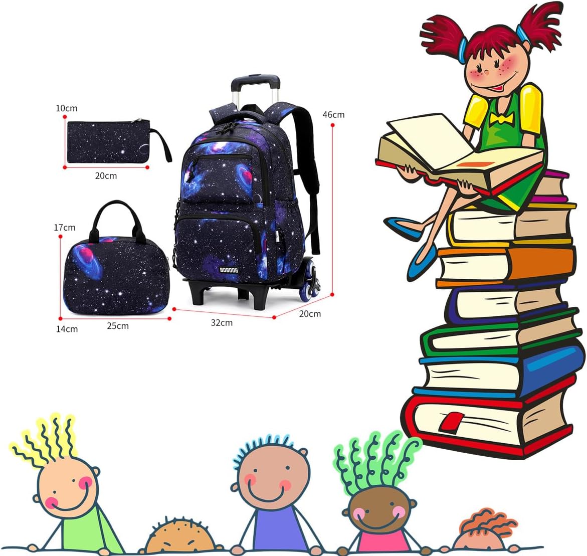 VIDOSCLA Galaxy Kids Rolling Backpack for Boys Primary Students Wheeled Bookbags for School - Image 7