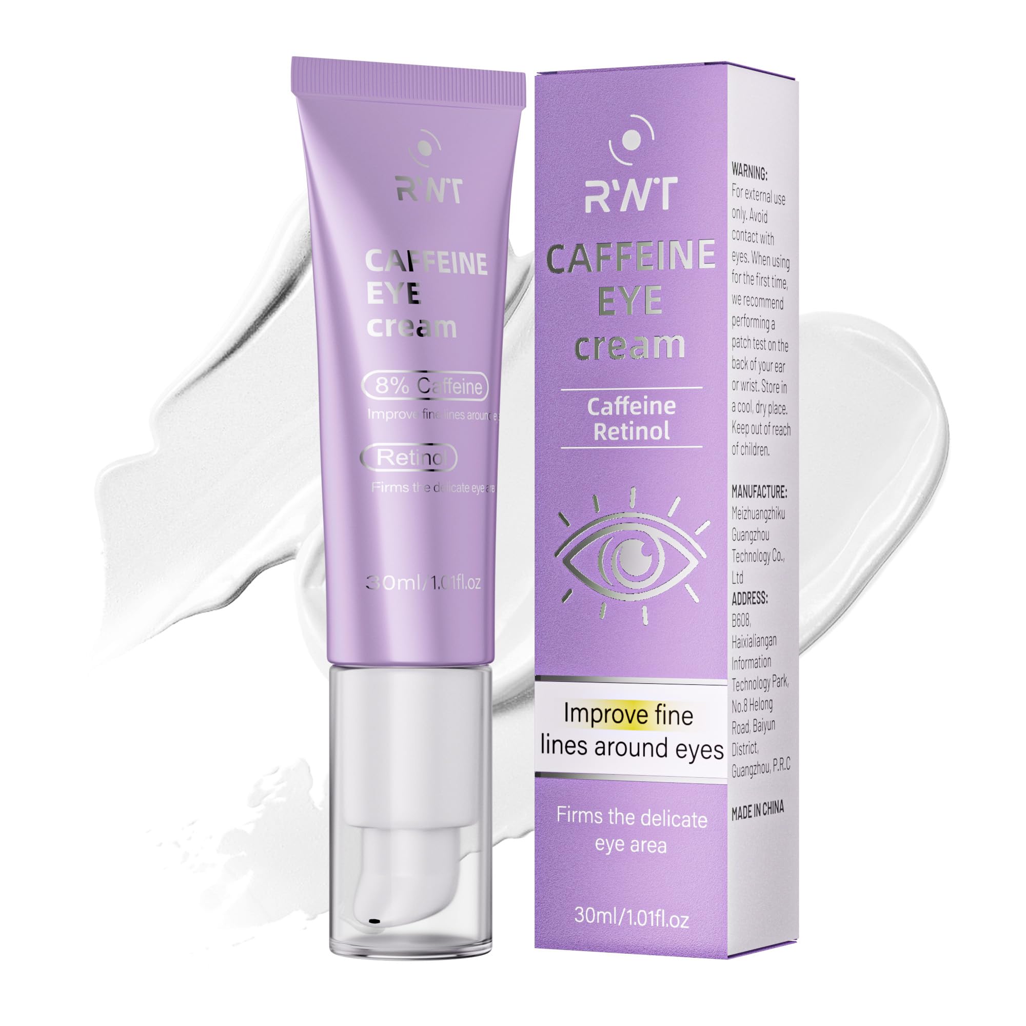 8% Caffeine Eye Cream & Retinol Under Eye Cream to Reduce Dark Circles, Puffiness, Wrinkles and Fine Lines, Anti Aging Under Eyes Serum, 1.01 FL.OZ image 7
