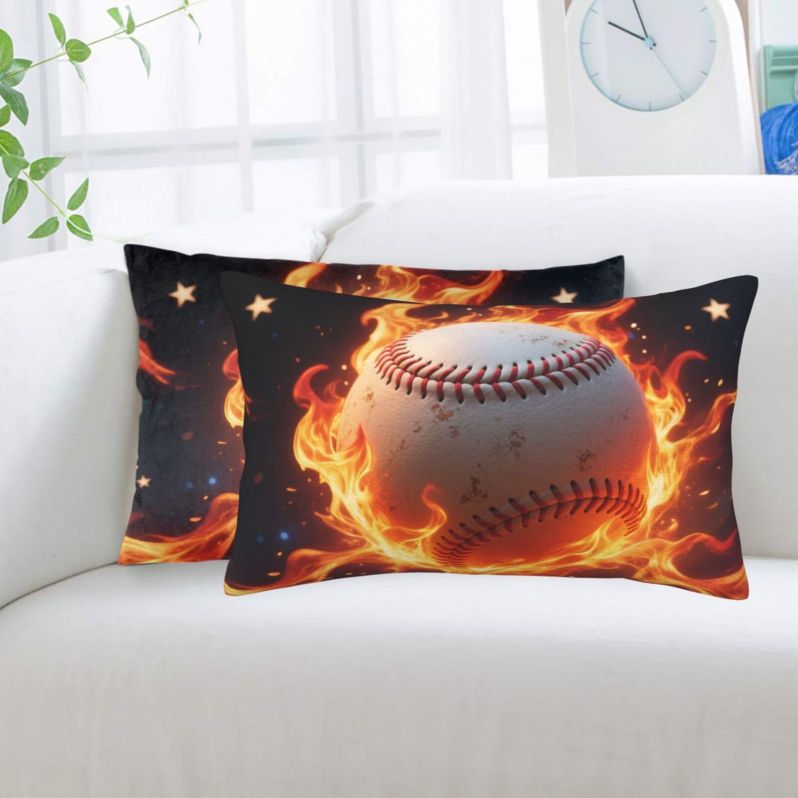 2 Pack Standard Pillowcases Sets, Ultra Soft Comfort Microfiber Plush Pillow Cases Baseball On Fire Decorative Throw Pillow Cover with Hidden Zipper for Bedroom, Sofa, Couch,14"X20"