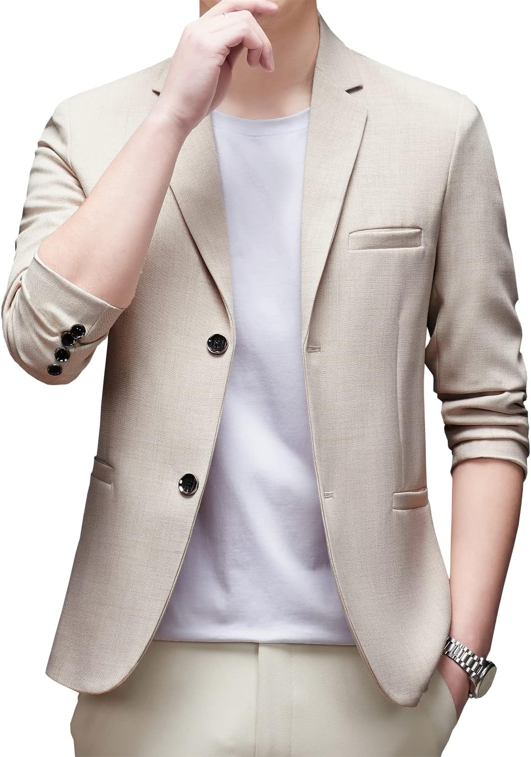 DAVID.ANN Men's Casual Blazer Two Button Lightweight Slim Fit Sport Jacket - Image 2