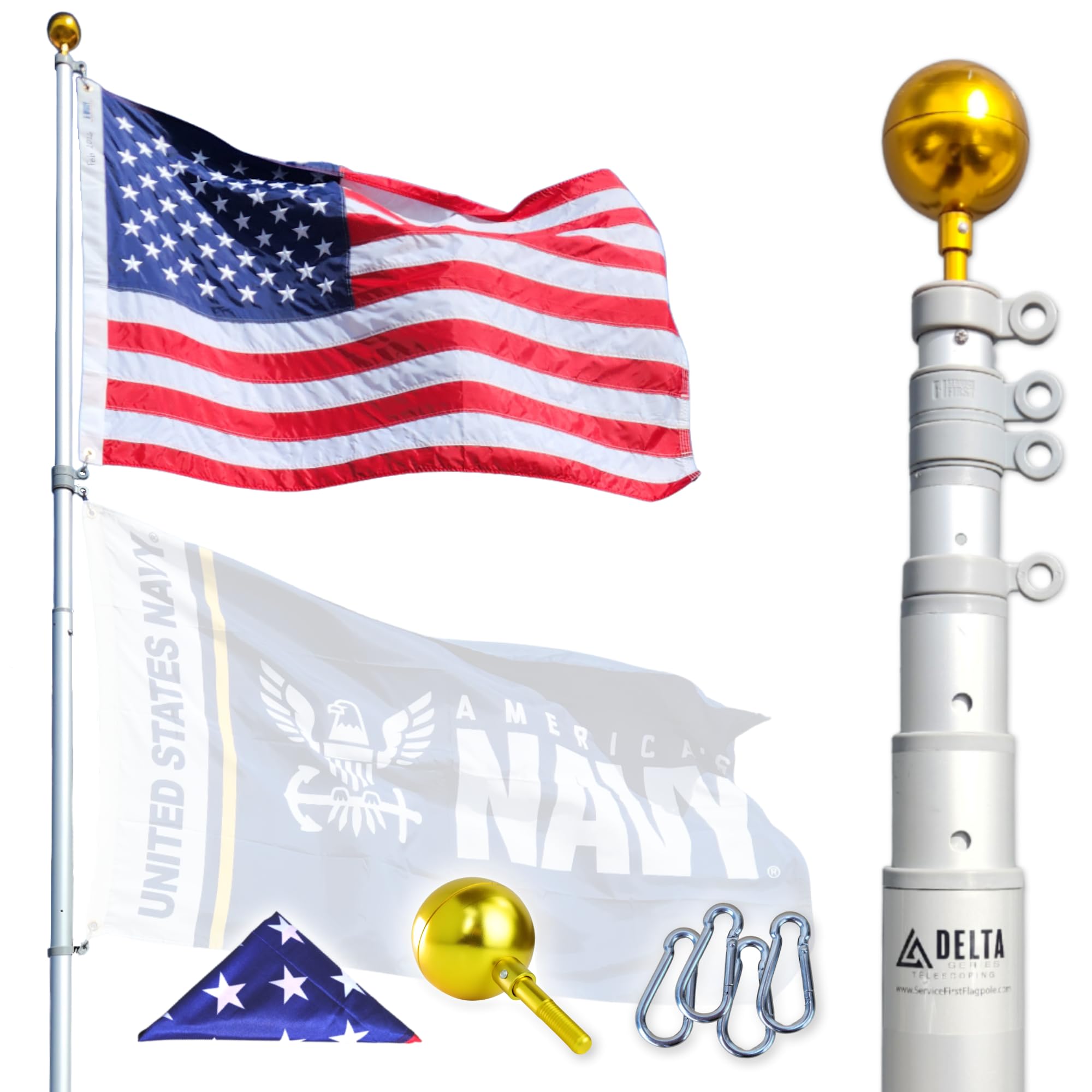 Photo 1 of Service First Heavy Duty Telescoping Flagpole Kit (25 Foot, Silver)