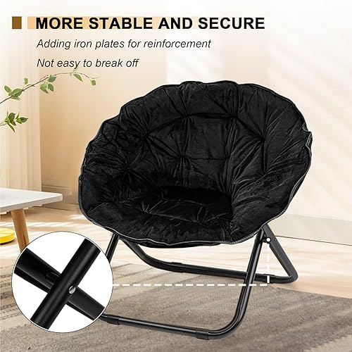 Miniatura 4 de Grezone Silla plegable con platillo, silla de luna perezosa de gran tamaño con marco de metal, cómodas sillas de dormitorio para dormitorio, sala de