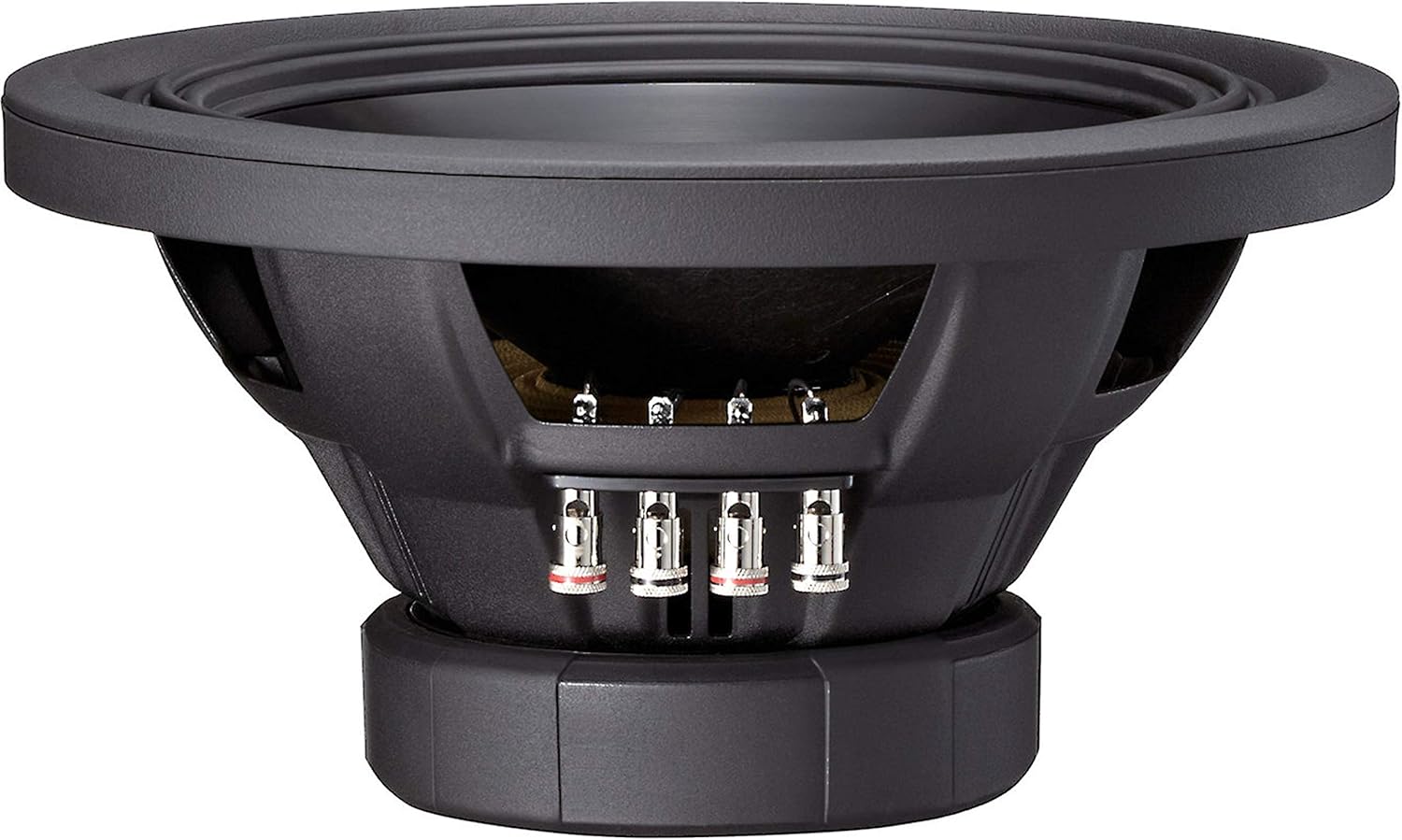 Atzekoa view of Alpine SWS-12D4 subwoofer showing dual voice coil terminals