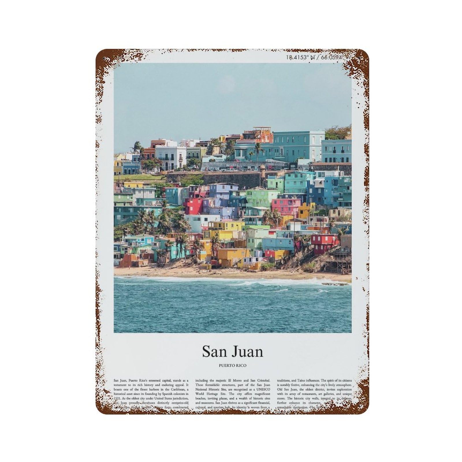 xiaoxiaoshen San Juan Puerto Rico City Scenery Wall Decor Art Metal Tin Poster Modern Home Decor Art Home Bar Shop Decorations Vintage Sign 40x30cm