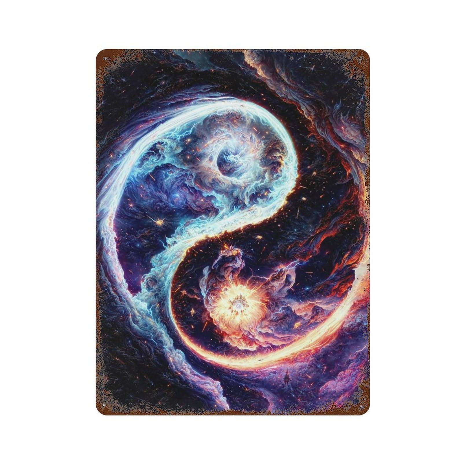 Fire And Ice Yin And Yang Rusty Metal Tin Sign 15.7"x11.8", for Basement, Hobby Room And Garage Decor, Retro Wall Decor