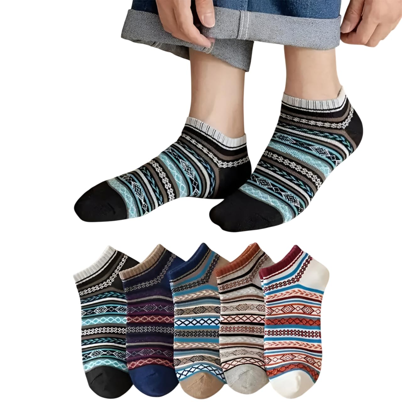 Women’s Ankle Socks Low Cut Cotton Socks for Women Striped Pattern Soft, Breathable & Comfortable 5 Pair Pack (Multicolor)-image-34