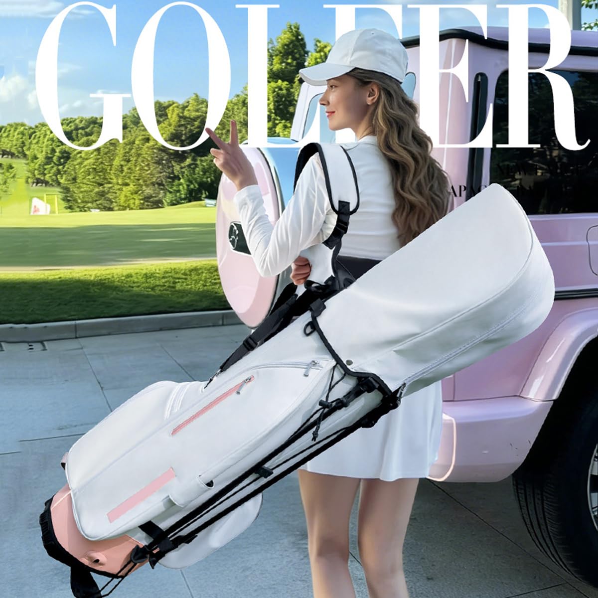 LANGWEI Golf-Standbag, Hochwertiges, Leichtes Golfbag Aus Mikrofaserleder Mit Ständer, 7-Fach Unterteiltes Schlägerbag Mit Gepolstertem Doppelgurt Für Die Driving Range