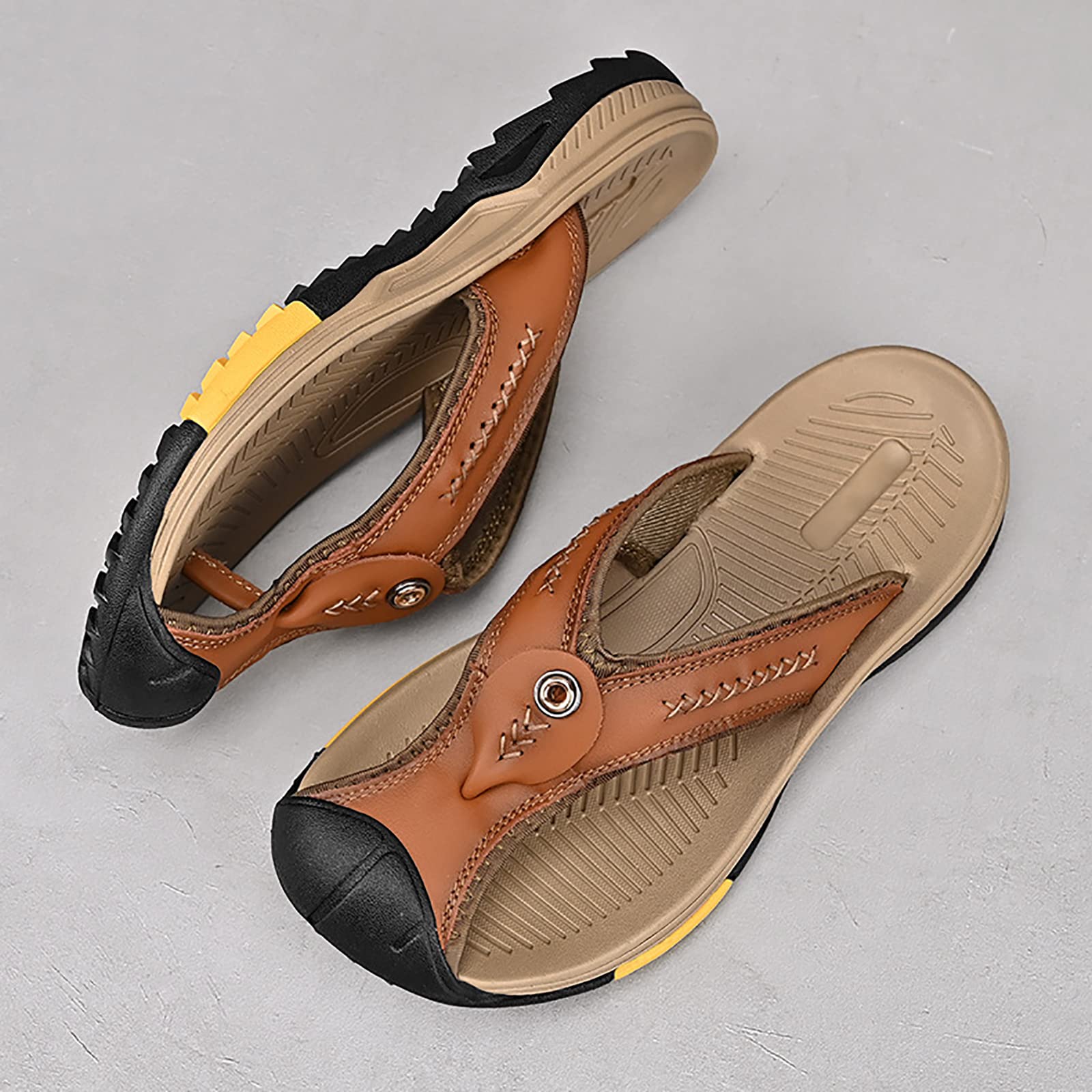 Sandalias para Hombre Cuero Chanclas con Punta Cerrada Verano Zapatillas Casuales para Caminar Playa(Size:40 EU,Color:Marrón)