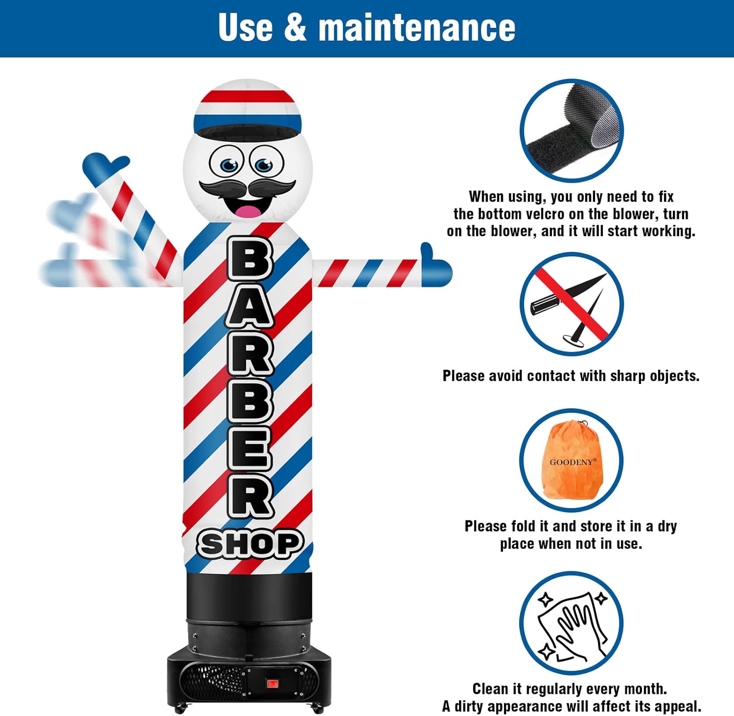 9FT Tall Inflatable Wavers Inflatable Tube Man (18''Diameter) Wacky Wavy Dancing Guy for Outdoor Decoration Advertising Business Promotion - Barber Shop (Blower Not Included)