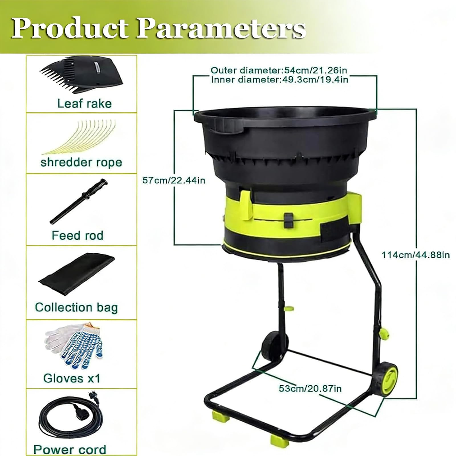 Trituradora De Jardín Eléctrica 2500W - 8000 RPM Trituradora De Ramas & Hojas Con Tolva 54cm, Mulcher Portátil Para Residuos De Jardín, Hojas De Césped & Compostaje 10mpowercord