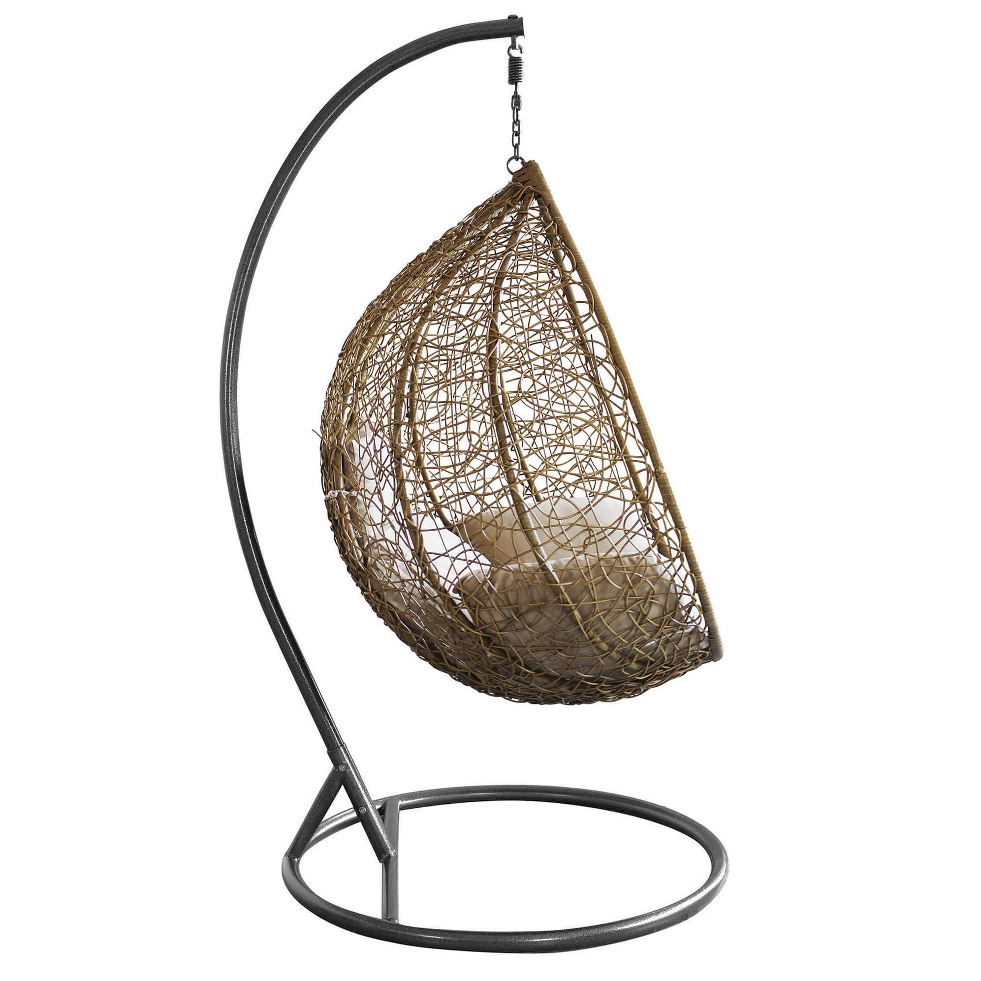 Milani Home - Sedia Sospesa Poltrona A Dondolo Intrecciato In Rattan Per Casa E Giardino Con Cuscino - Marrone