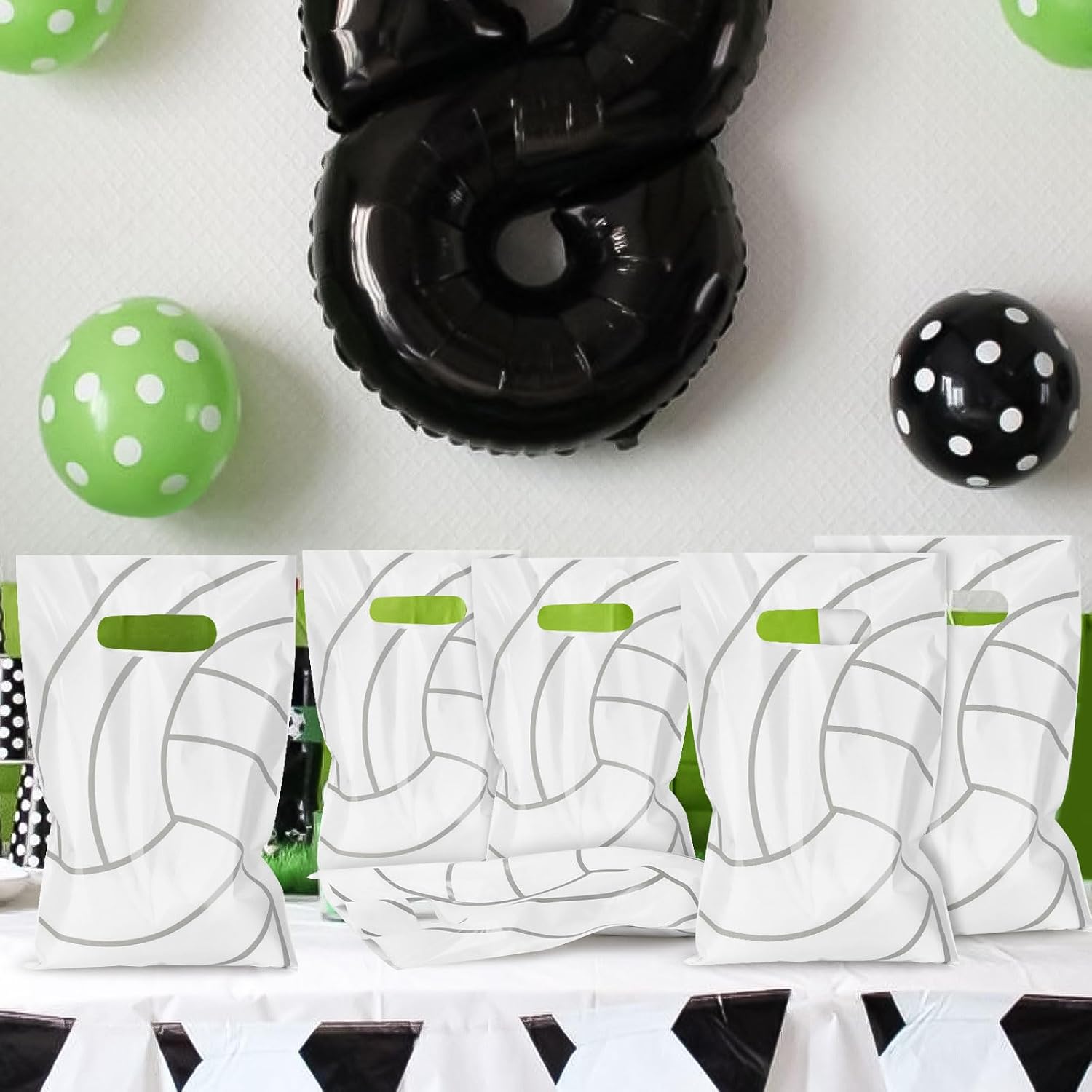 Hxezoc 50 Pieces Vollyball Goodie Bags with Handle, Plastic Treat Candy Bag Sport Favor Bags For Kids Birthday Party Decoration Supplies image 5