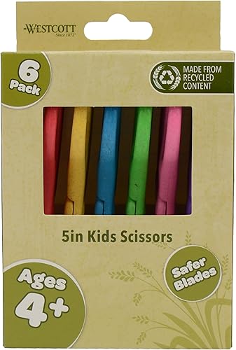Miniatura 18 de Westcott Tijeras para niños de mango duro de 5 pulgadas, romas, colores surtidos, paquete de 2