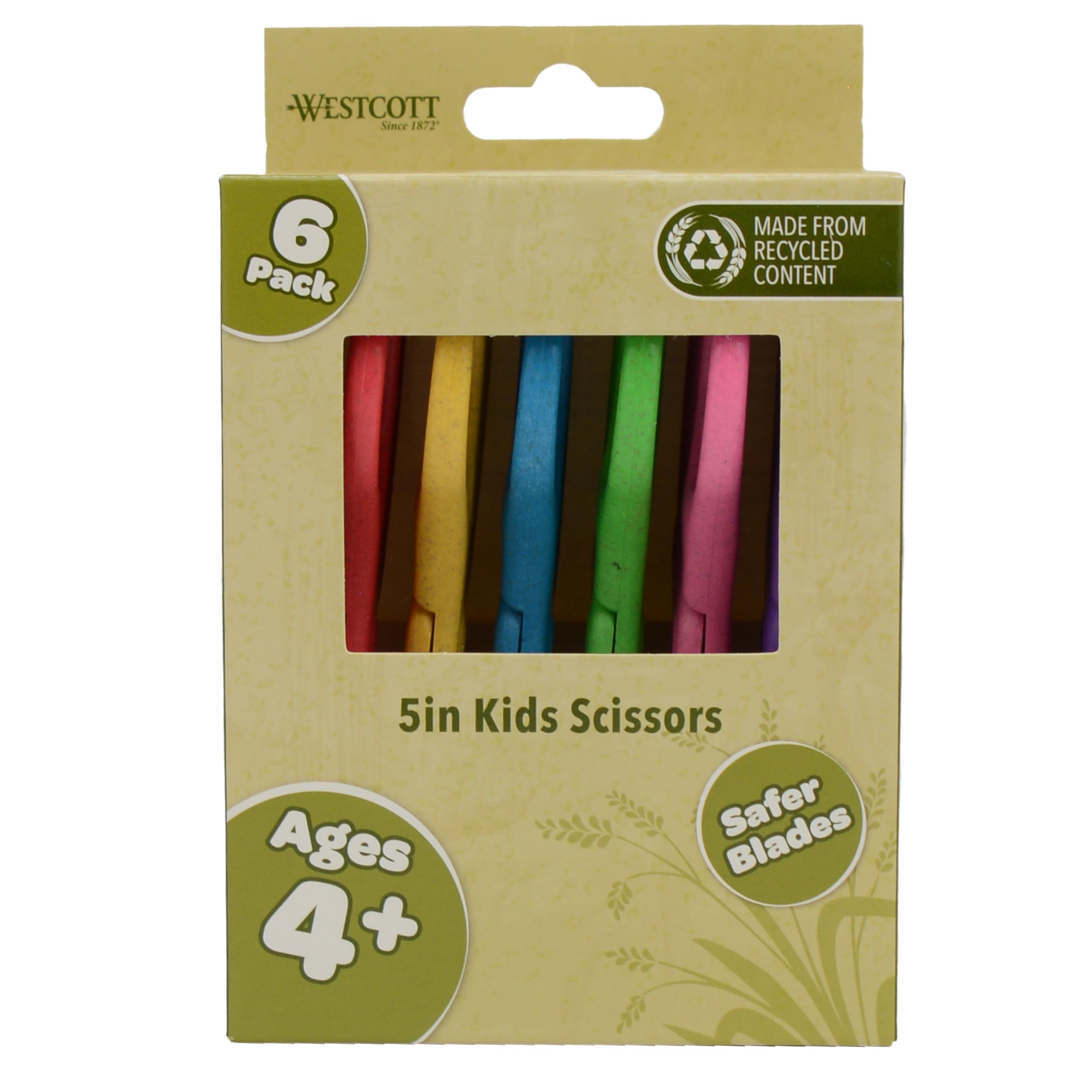 Westcott 5" KleenEarth Scissors 6-Pack, for Kids Ages 4+, Eco-Friendly Recycled Scissors for School and Craft Projects