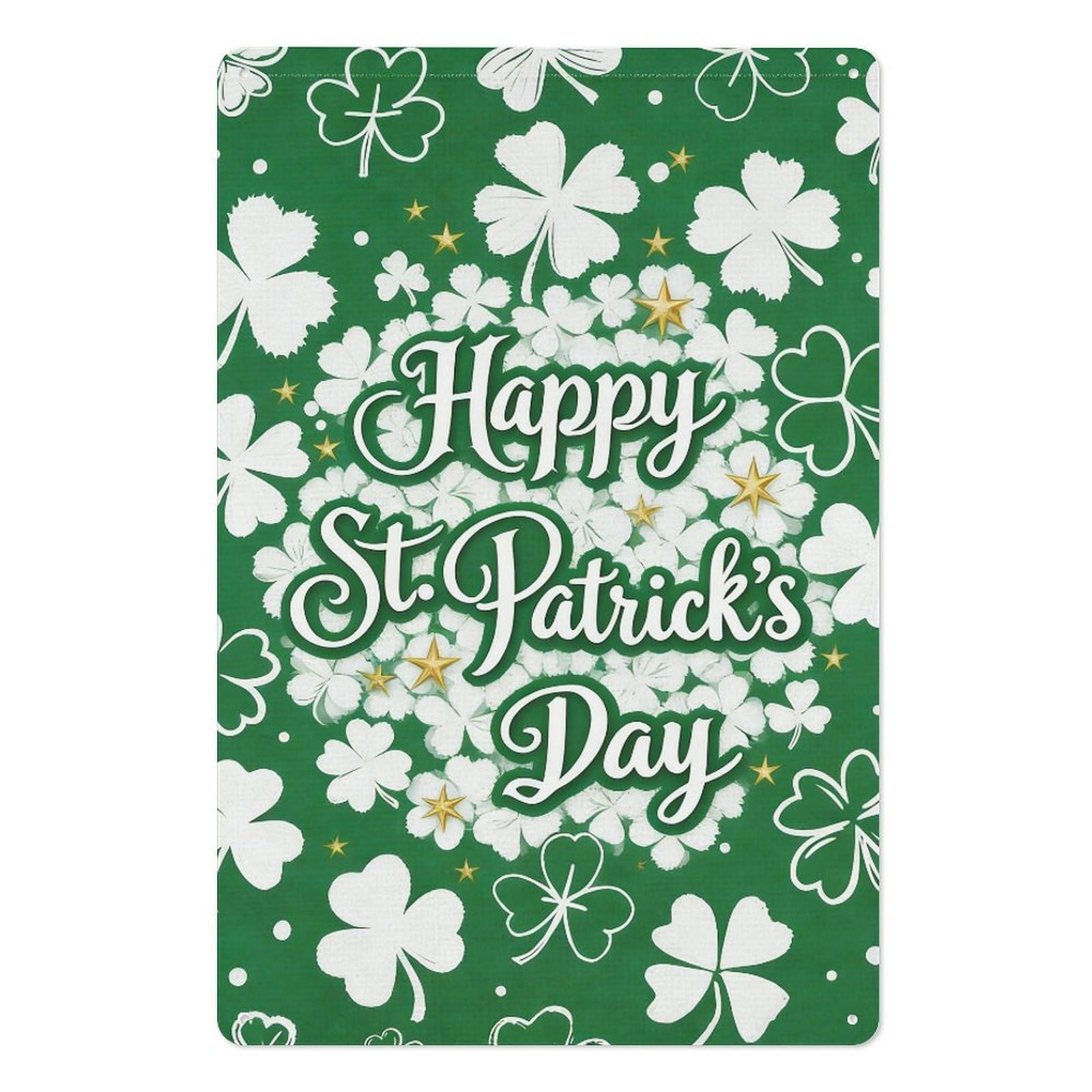 peiyeety Happy St Patrick's Day Metal Tin Sign 8x12 Inch – Vintage Engraved Shamrocks & Gold Stars Foil Decor, Holiday Party Wall Art, Irish Pub or Bar Sign, Gift for St Patrick's Day Celebration