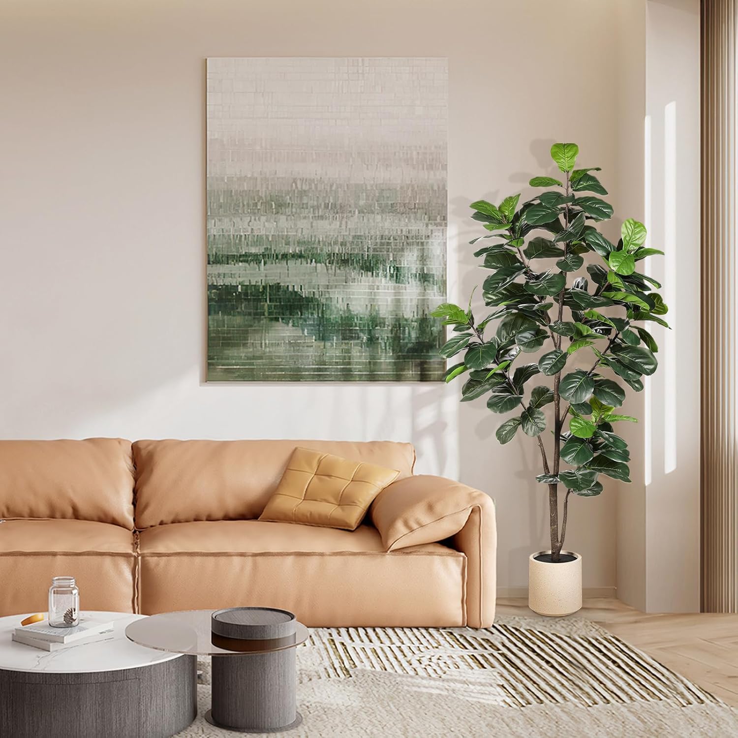 Fiddle Leaf Fig Tree Artificial - 6ft Faux Fiddle Leaf Fig Tree with White Planter - Fig Tree Artificial with Lifelike Leaves for House Office Living Room Indoor Home Decor - Image 7