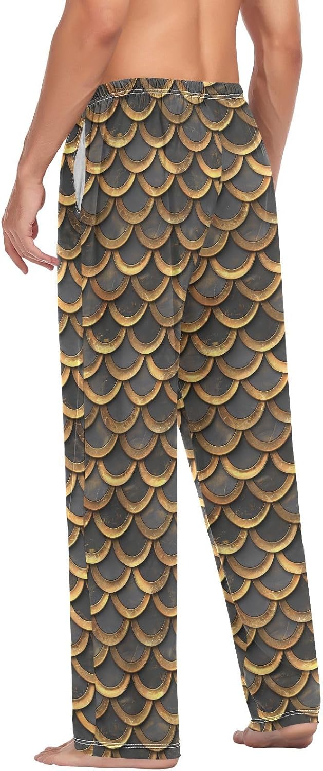 ALAZA Retro Golden Snake Skin Print Men's Sleepwear Mens Pajama Pants Bottoms with Pockets, S