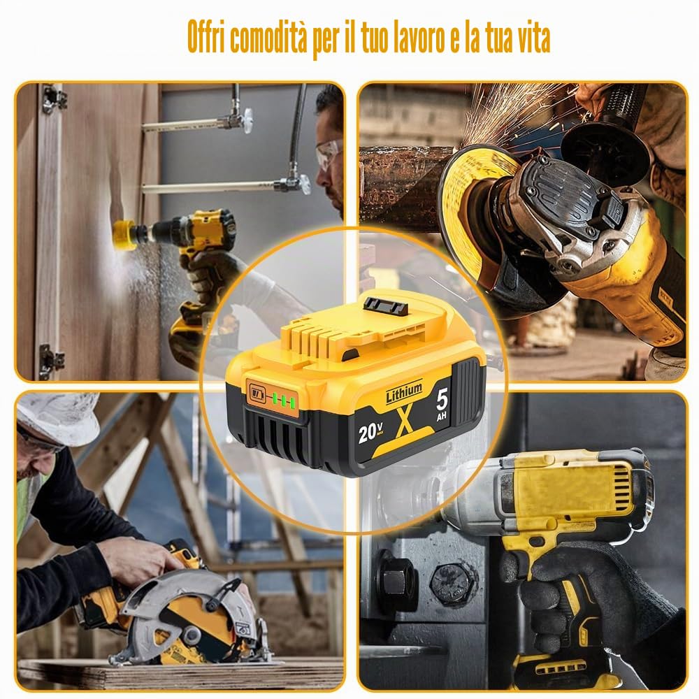 2 pezzi 5000mAh DCB182 batteria di ricambio per Dewalt 18V, 5 Ah di ricambio per batterie Dewalt DCB200 DCB184 DCB101 DCB107 DCB112 DCB105 DCB115 DCB203 con LED per utensili