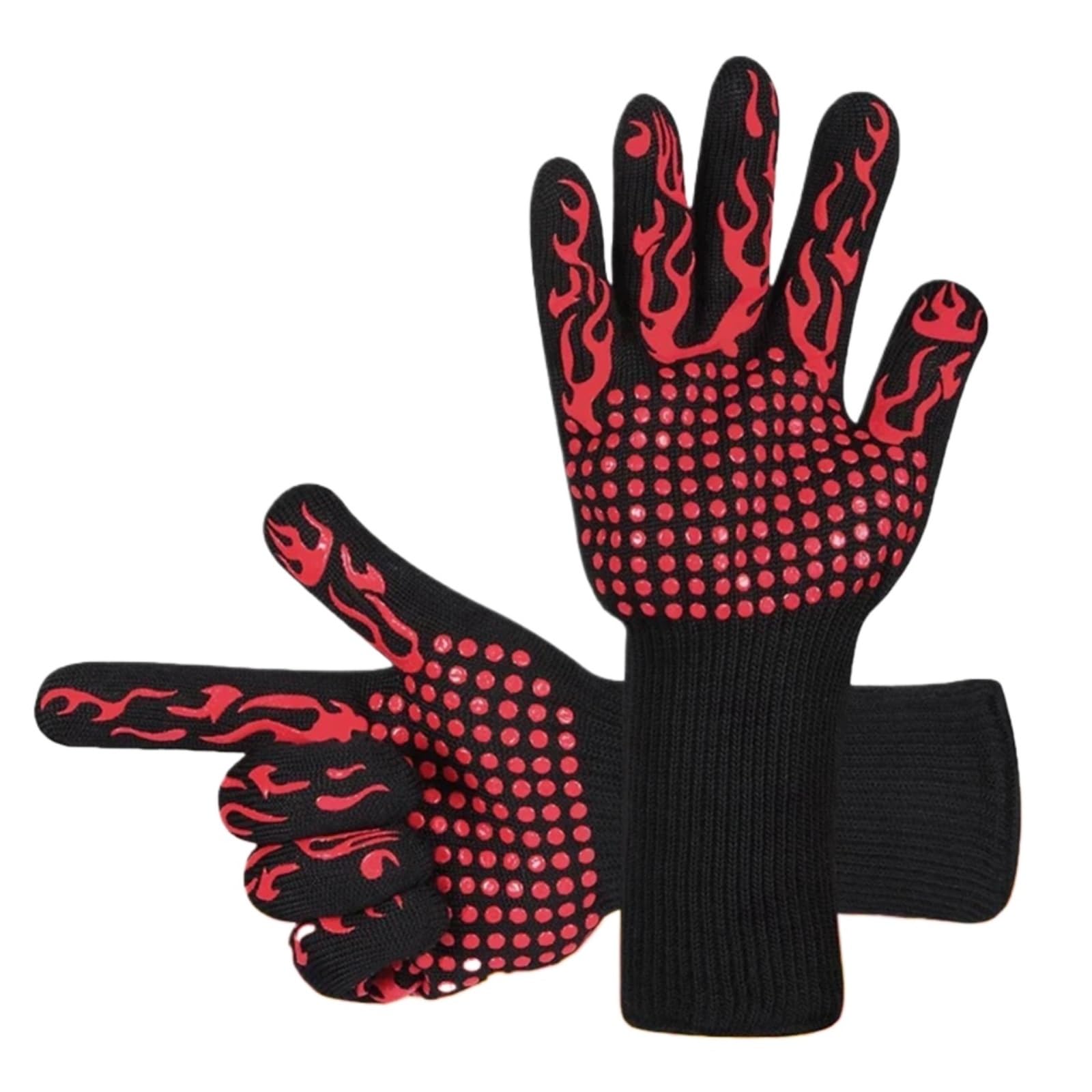 Guanti ignifughi da cucina Guanti in silicone spessi resistenti al calore for guanti da griglia for barbecue Lavare i piatti Guanti da arrosto for barbecue Per Cucina(1Pair Torch Red dot)