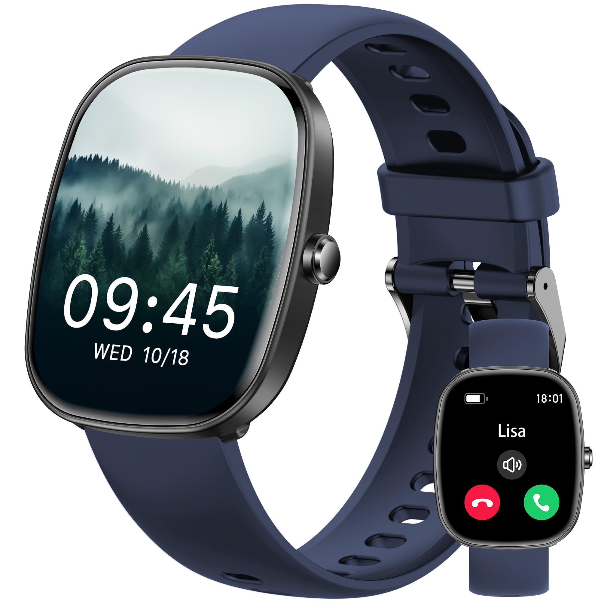 Reloj Inteligente Hombre Mujer con Llamadas Bluetooth, 1.83" Smartwatch con Presión Arterial/Pulsómetro/SpO2/Sueño, Podómetro, 120+ Modos Deportivos, IP68 Impermeable Smart Watch para Android iPhone