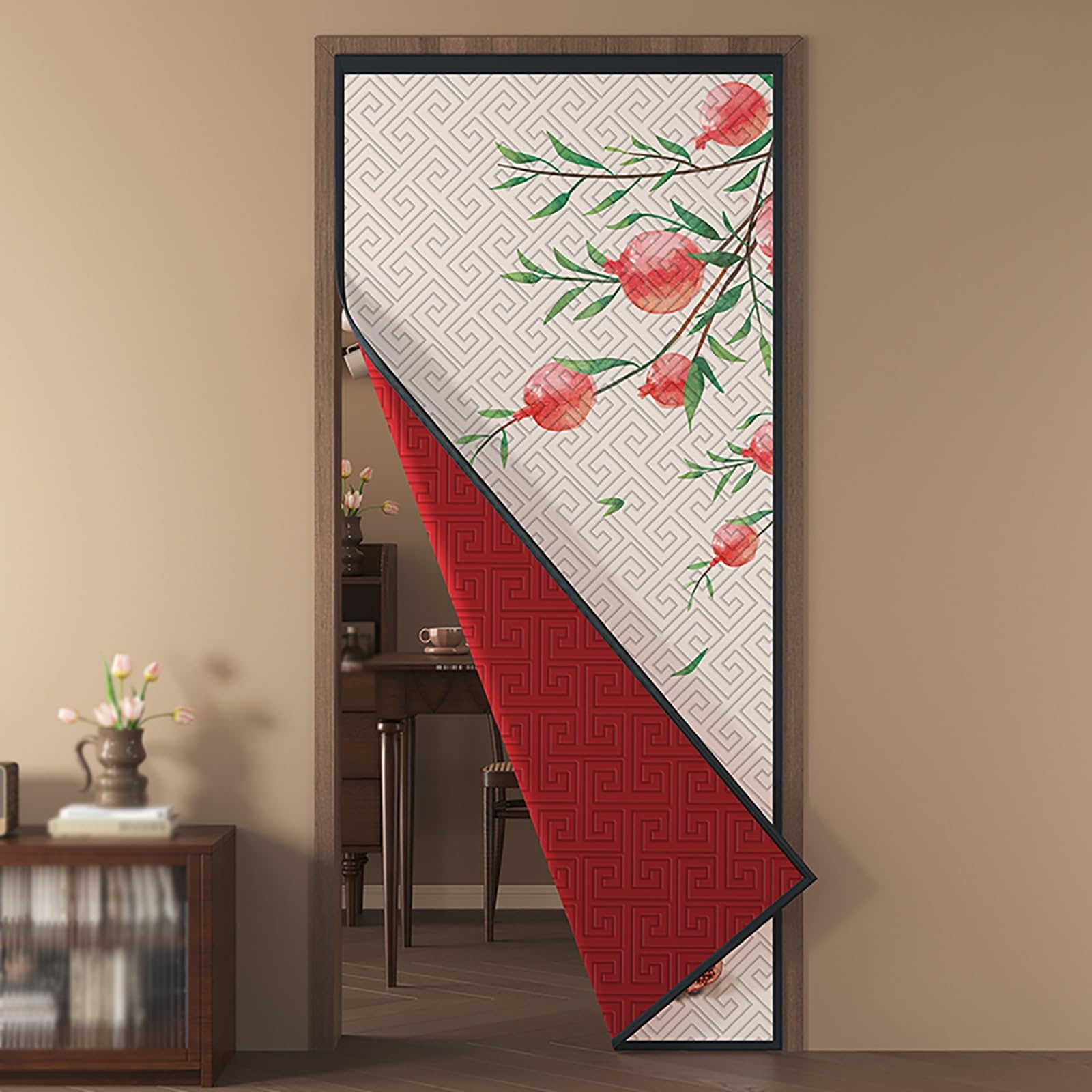 FLYIODFCXV Door curtain, Thickened Cotton Door Curtain, Heat Preservation, Sound Insulation and Noise Reduction, with Printed Patterns(Pomegranate,95 * 210cm/37.4 * 82.6in)