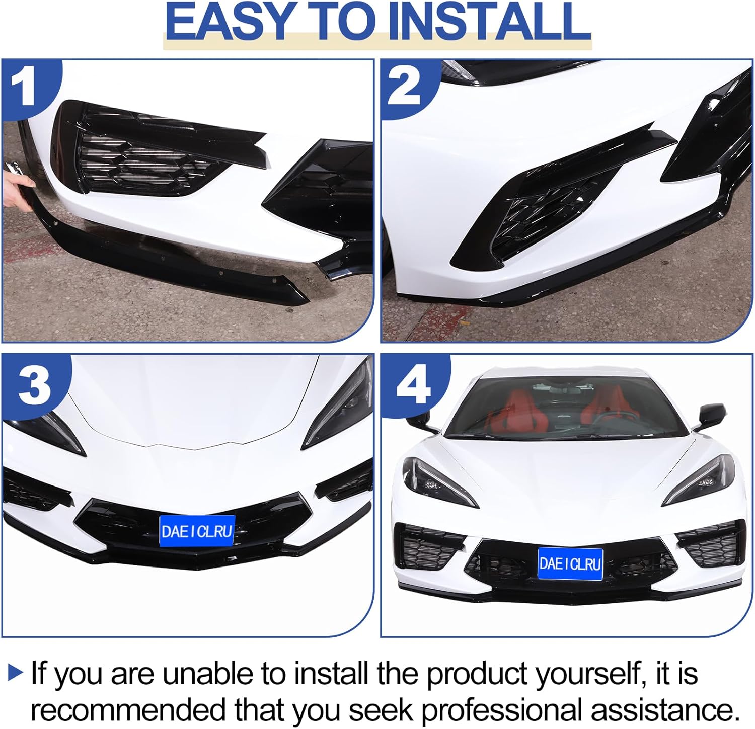 Daeiclru Front Bumper Lip Splitter Compatible with Chevrolet Corvette C8 Z51 2020-2023, ABS Front Bumper Lip Chin Spoiler Splitter, Front Bumper Lip Splitter Replacement Kit Accessories (Glossy Black)