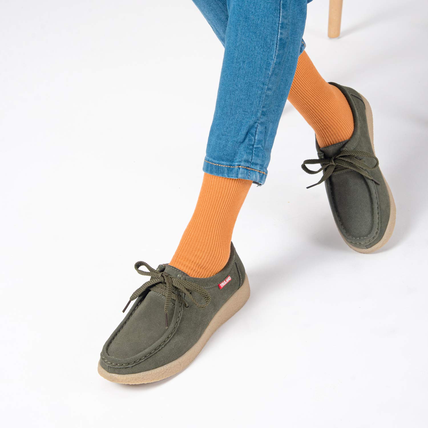 TRULAND Damen Schnürschuhe Mokassin – Wildleder Halbschuhe Wallabees