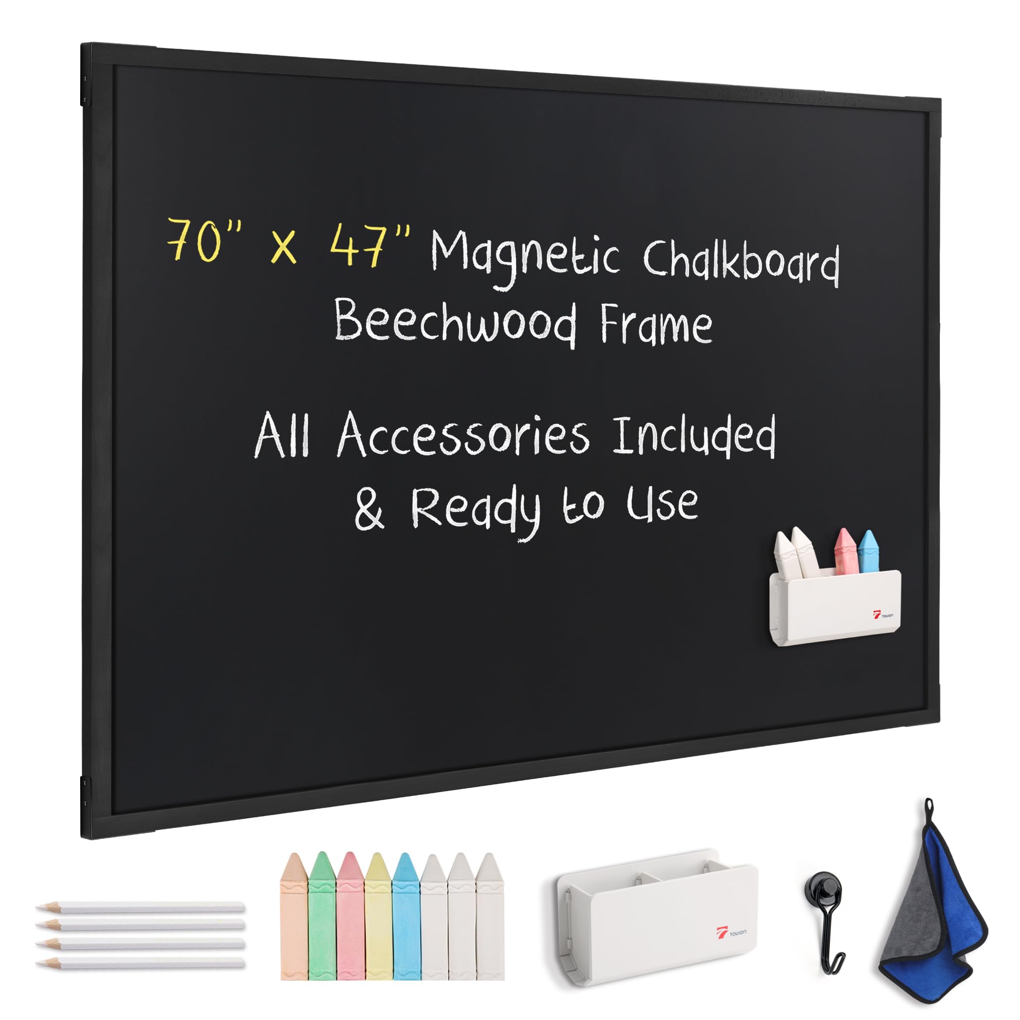 Photo 1 of TOWON Magnetic Chalkboard Wall 70x47 in, Solid Wood Frame, Black