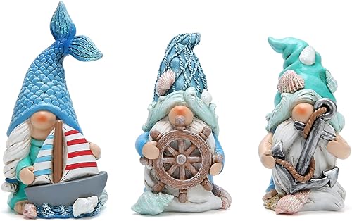 Hodao 3 piezas de gnomos de animales del océano, decoraciones de verano, hechos a mano, elementos de playa, decoración de elementos de playa, gnomos