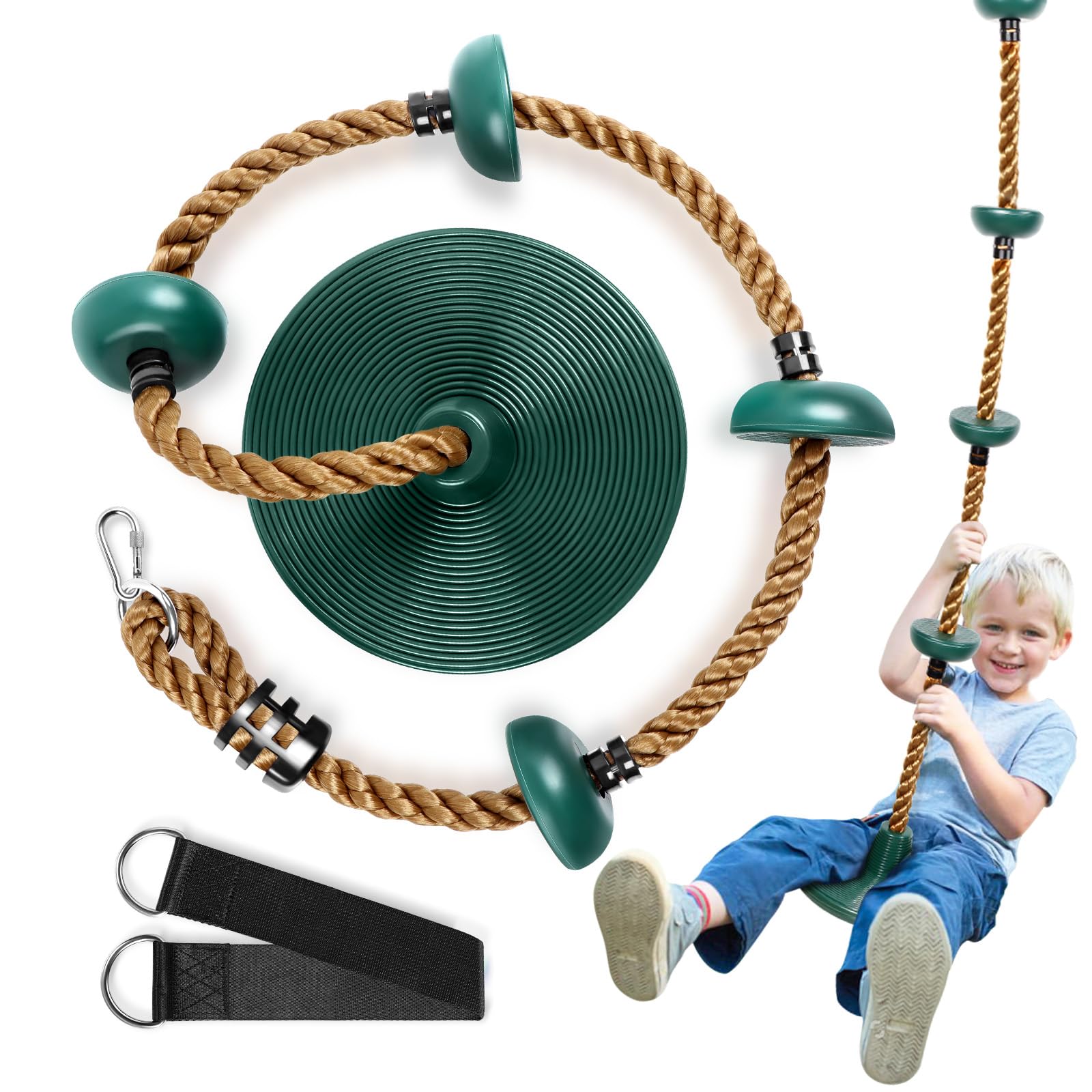 Climbing Rope Tree Swing with Platforms and Swing Seat Outdoor Playground Accessories for Kids Including Hanging Strap & Carabiner