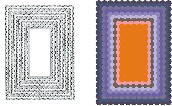 Nesting Scalloped Rectangles Metal Die Cuts,Spring Square Frame Cutting Dies Cut Stencils for DIY Invitation Card Scrapbooking Album Decorative Embossing Paper Dies Card Making