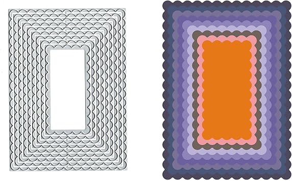 Nesting Scalloped Rectangles Metal Die Cuts,Spring Square Frame Cutting Dies Cut Stencils for DIY Invitation Card Scrapbooking Album Decorative Embossing Paper Dies Card Making