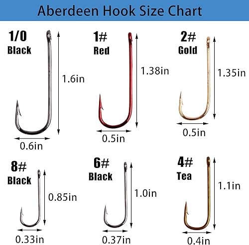 Miniatura 2 de Aberdeen - Juego de 150 anzuelos de pesca, gancho de pesca de vástago largo, alambre ligero, gancho de pescado, acero de alto carbono, lubina,