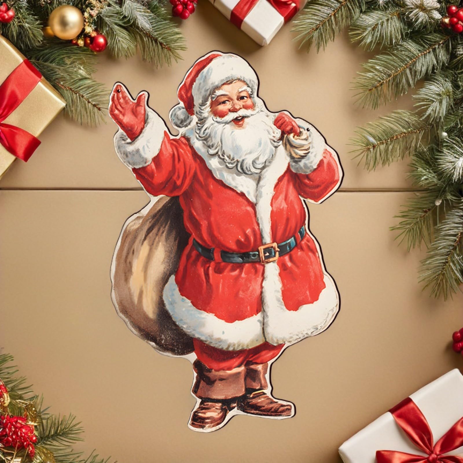 2 Piezas Colgante Navideño de Madera Muñeco de Nieve y Papá Noel para Decoración de Puerta y Pared, Acabado Liso y Fácil Instalación para Ambiente Navideño