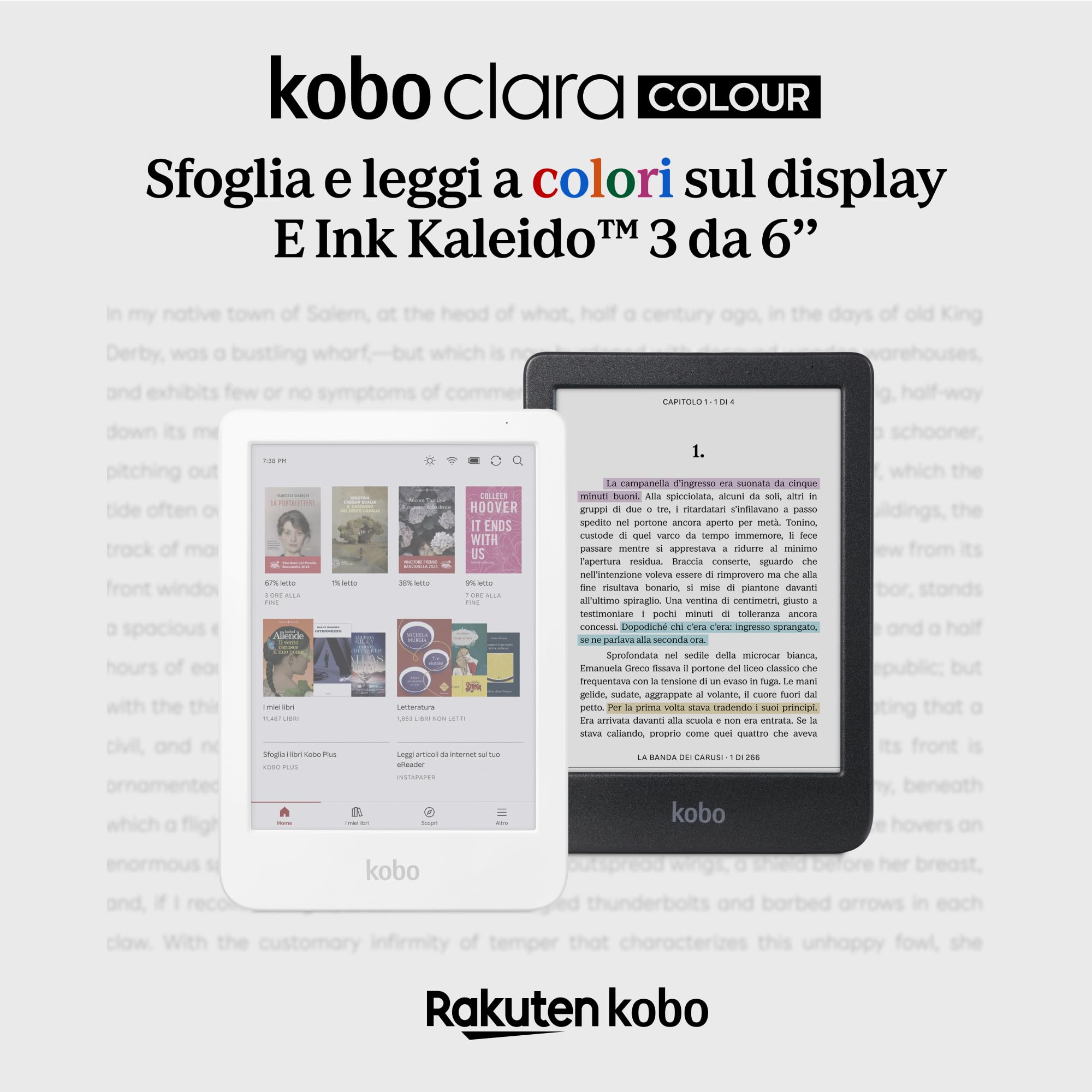 Kobo Clara Colour | eReader | Display antiriflesso a colori E Ink Kaleido™ 3 da 6” | Modalità Scura| I Audiolibri | Impermeabile (Bianco)
