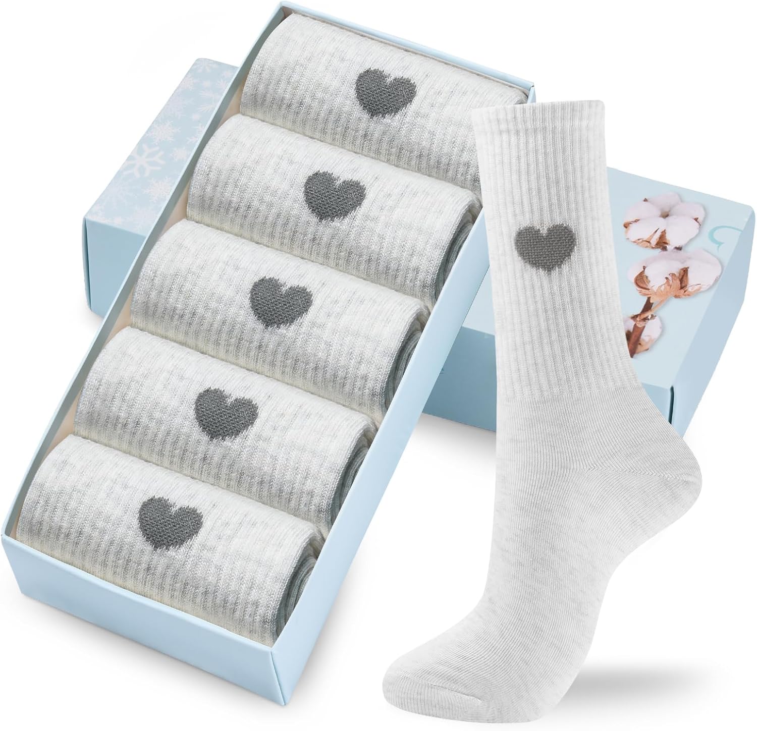 Corlap Women's Cute Cotton Crew Athletic Running Socks - Ankle High, Novelty Fun Heart Design 5-Pairs (Gift Box)