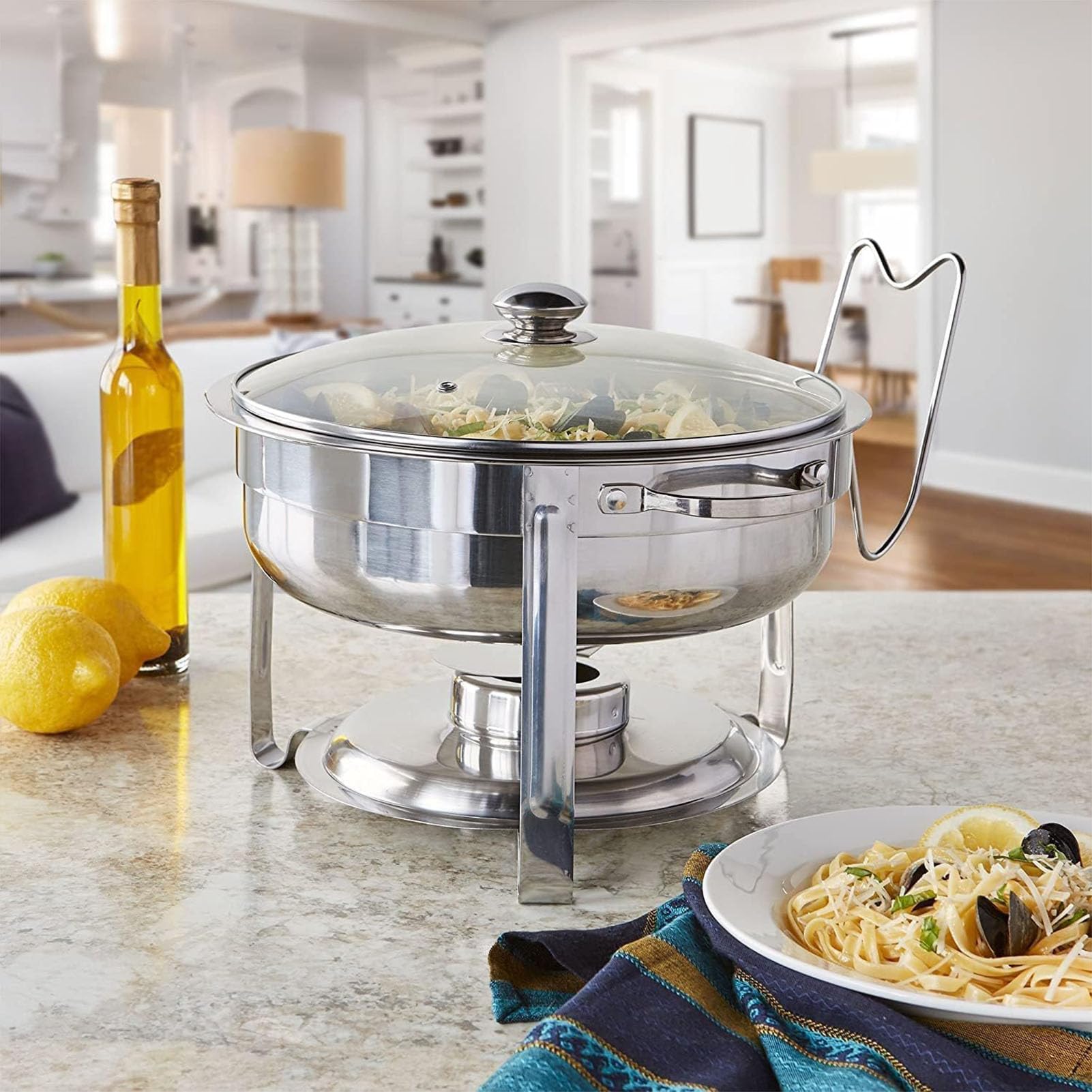 Scaldavivande per zuppe Chafing Dish, scaldavivande Rotondo in Acciaio Inox, Chafing Dish in Acciaio Inox, per Hotel, Buffet, ristoranti, riunioni di Famiglia,B,4.5L