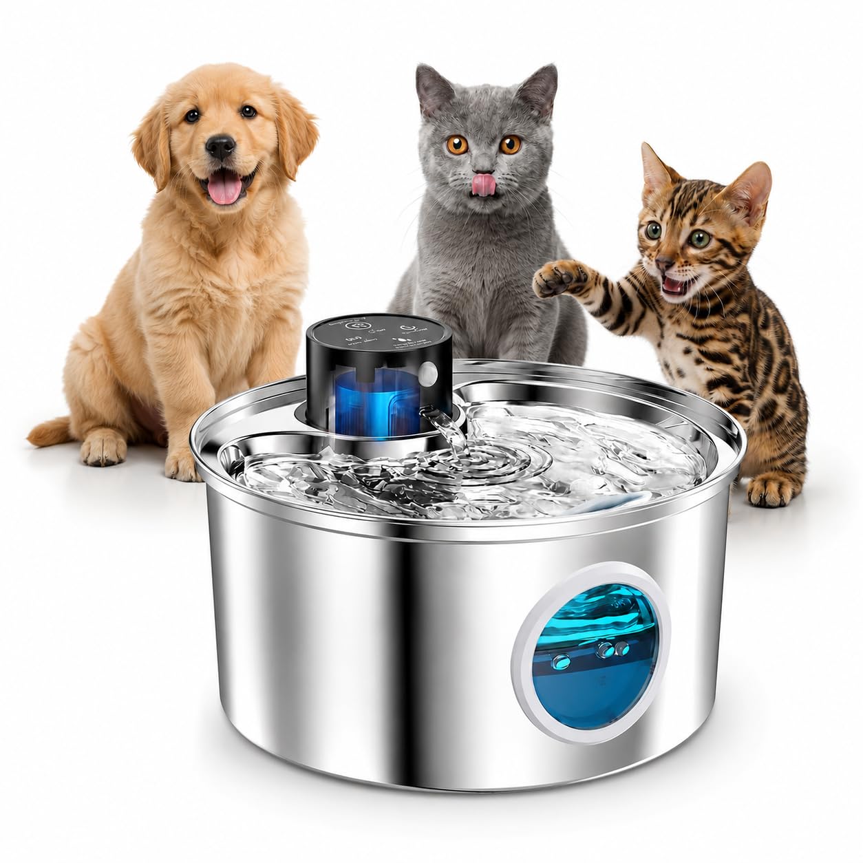 Fuente para Gatos y Perros sin Cable con Sensor Acero Inoxidable | Bebedero Automático Inalambrico con Detector de Movimiento, Batería 45 Días- 3,2 Litros- Ultra Silencioso, Gato y Perro- Version 2026