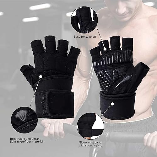 Miniatura 2 de Guantes de entrenamiento para levantamiento de pesas para hombres y mujeres, guantes de ejercicio de gimnasio con soporte de envoltura de muñeca,