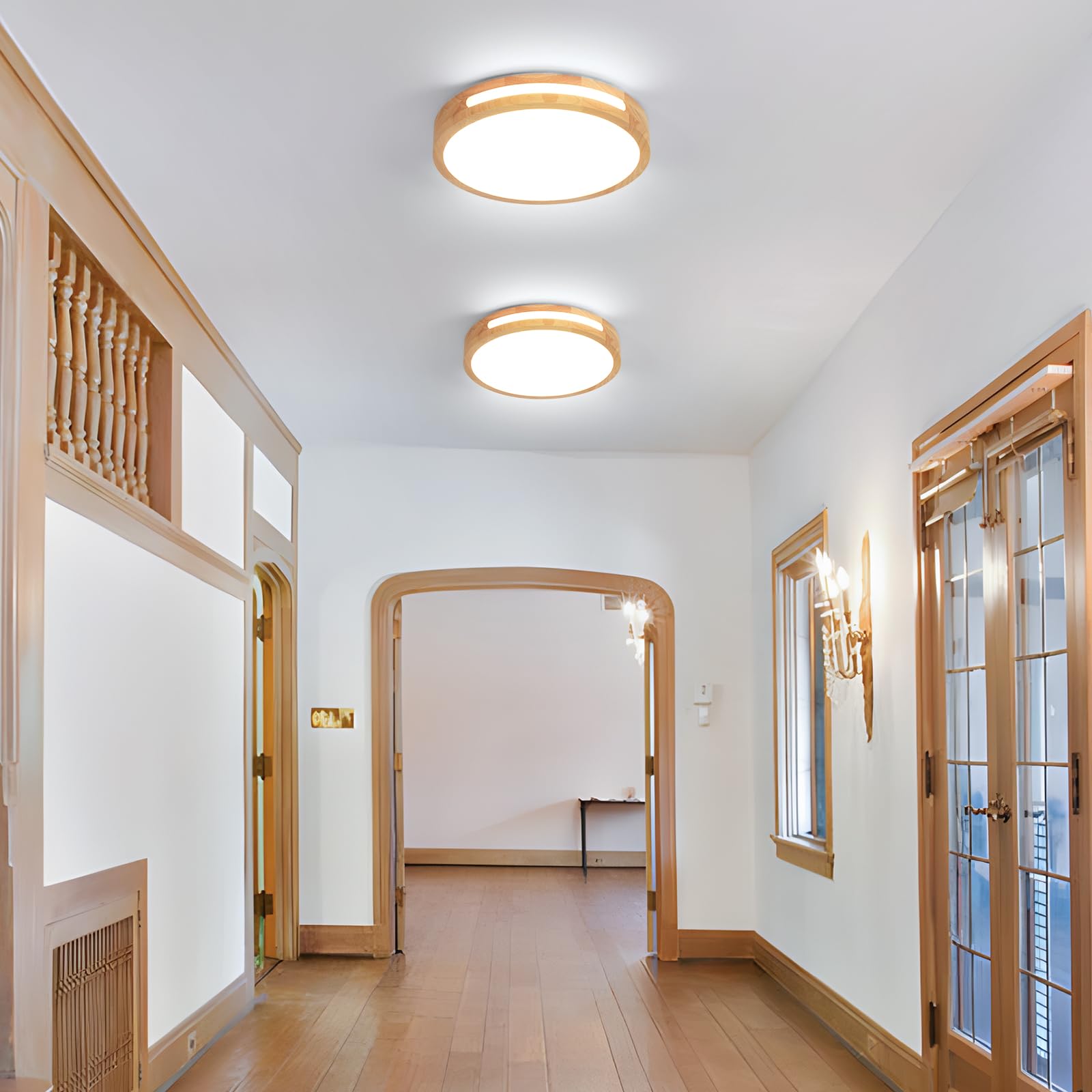 Riserva Lámpara de Techo LED Madera 64W, Regulable, 3000K-6500K, 40cm | Plafon LED Techo Redondo con Mando para Dormitorio, Salón, Cocina, Comedor, Balcón, Pasillo