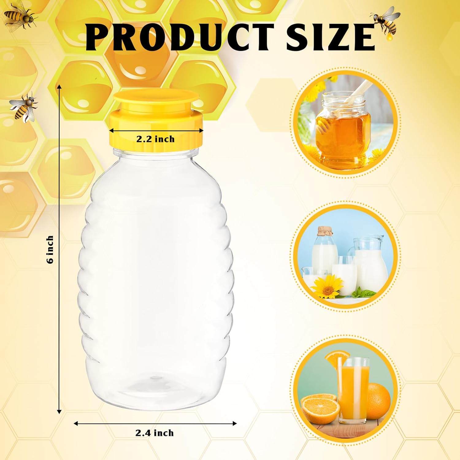 72 Pack 16 oz Plastic Honey Bottles Clear Refillable Squeeze Honey Container Empty Honey Jars Honey Dispenser with Flip Top Lid Plastic Squeeze Bottles for Sauces Syrup Storing and Dispensing