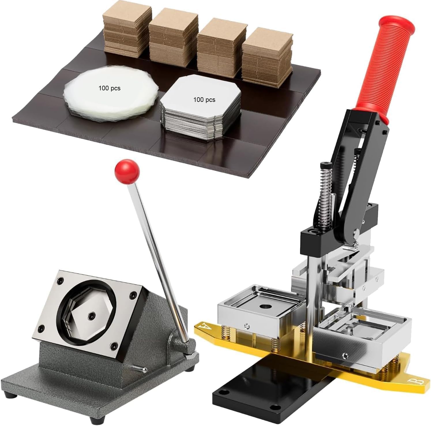 Square Magnet Maker Machine 2x2inch, Photo Fridge Sticker Press + 100 Acrylic/Cardboard Materials, Create Personalized Gift Magnets with Ease