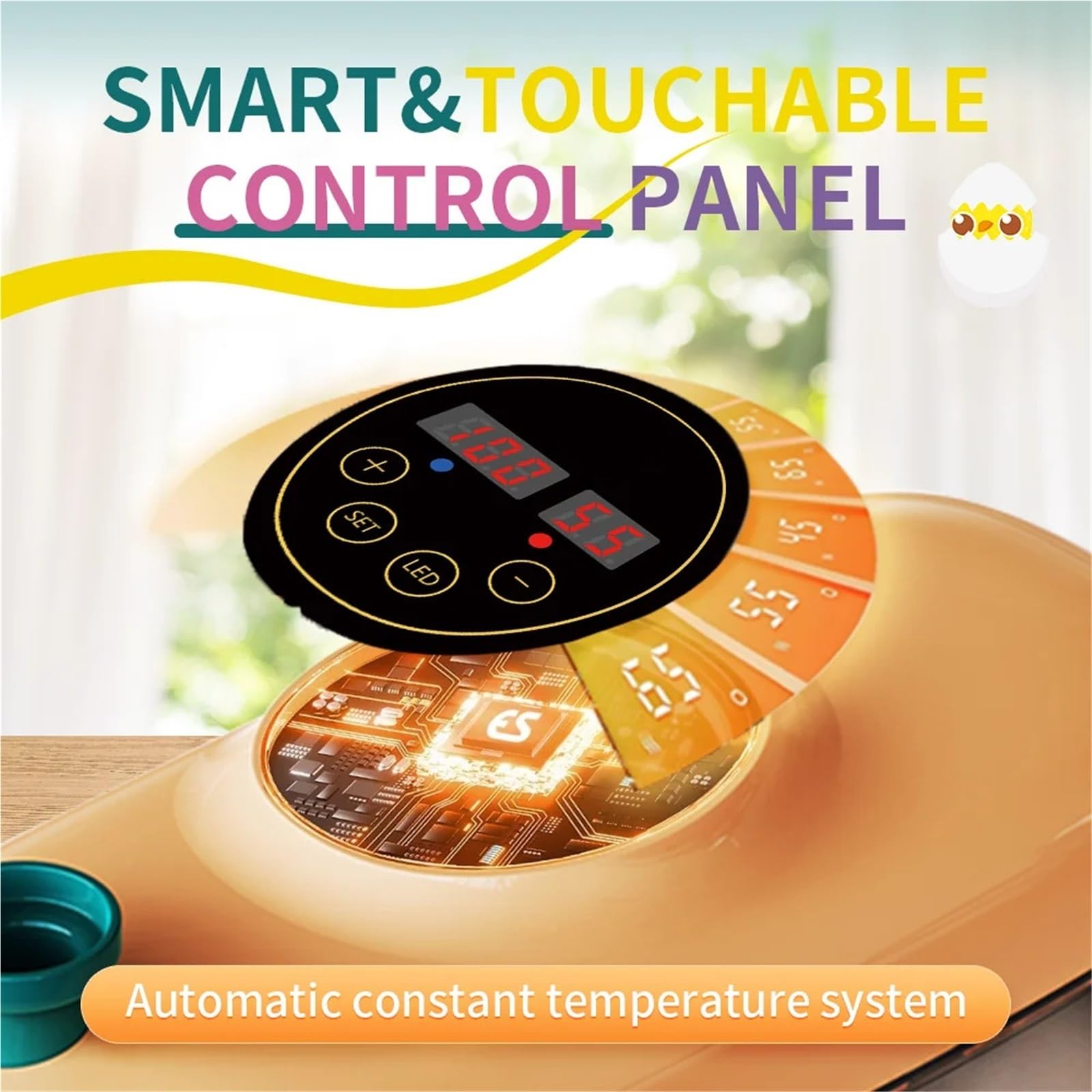 Incubatrice per uova, Incubatrice Per 8 Uova Con Rotazione E Controllo Della Temperatura, A Lume Di Candela Integrata Per Da Cova, Polli(YELLOW)