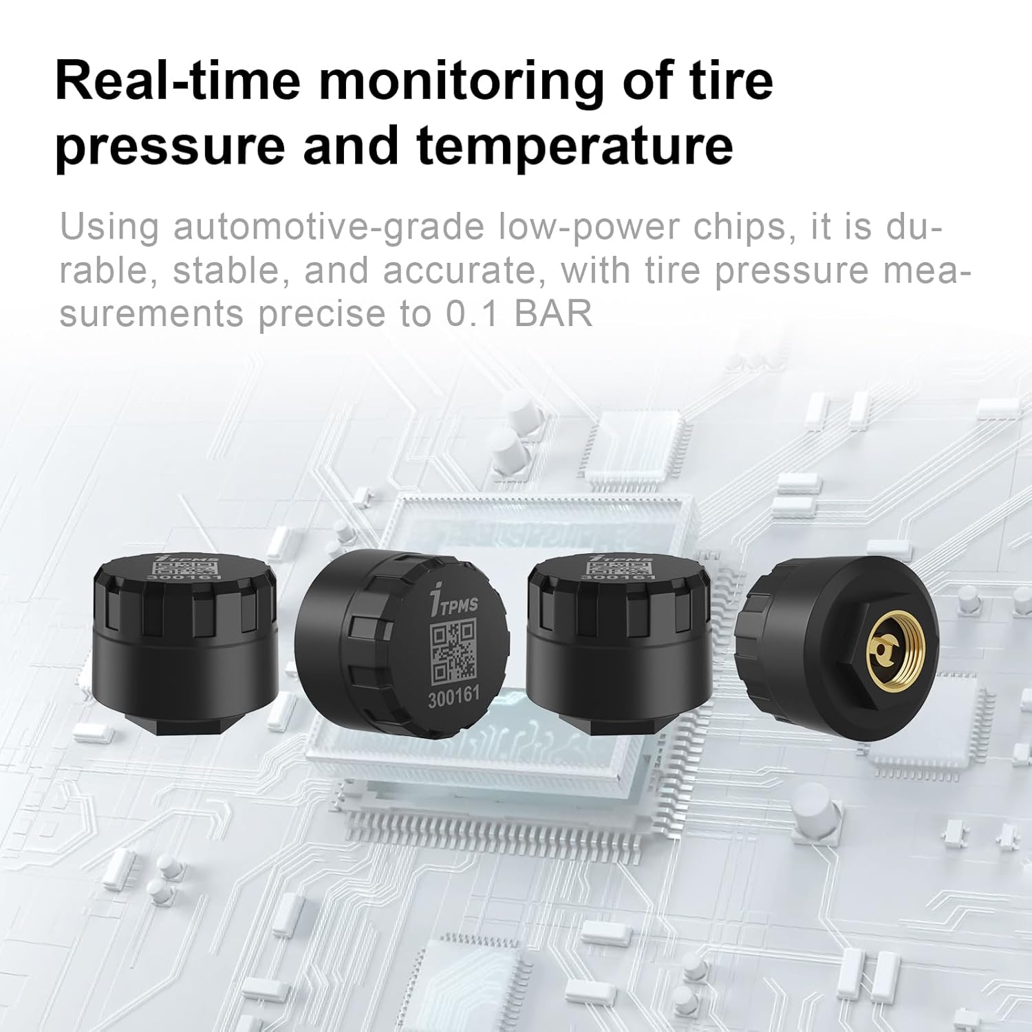 Tire Pressure Monitoring System (4 Sensors) – TPMS Tire Pressure Monitor System with App, Bluetooth Wireless TPMS Sensor External Sensors for Car, Real-Time Alerts iOS & Android