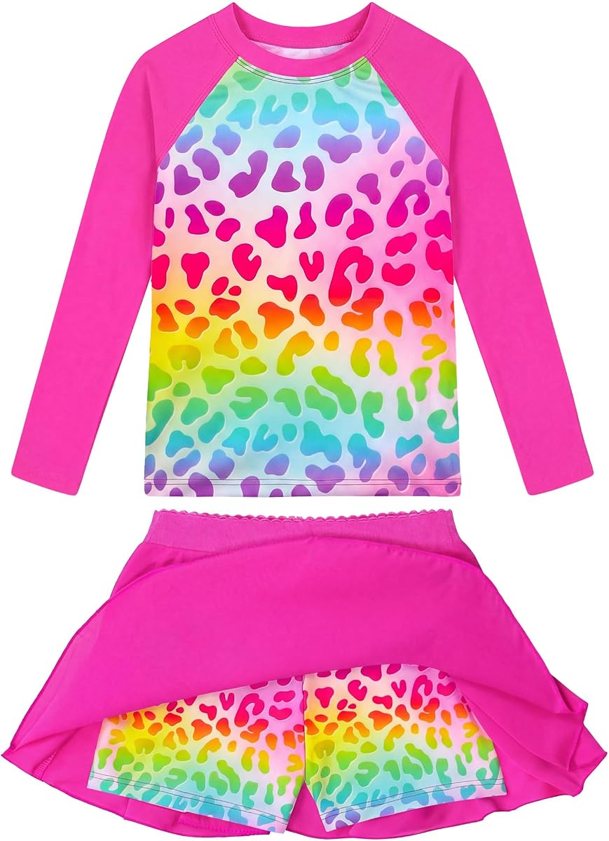 Girls Rash Guard Swimsuit Set Long Sleeve Bathing Suit Two Piece 3-12 Years