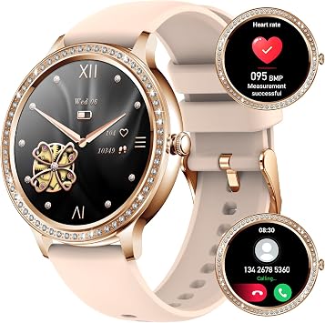 Smart Watch for WomenAnswer/Make Call, 1.32 Full Touchscreen Fitness Watch Heart Rate Sleep Monitor Pedometer Smartwatch for iPhone Android Phones with 2 Straps Pink