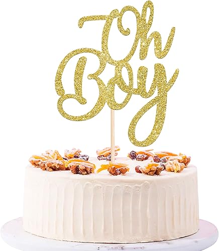 Rsstarxi 1 paquete de decoración de pastel Oh Boy con purpurina dorada, decoración de pastel de baby shower, revelación de género, es una selección