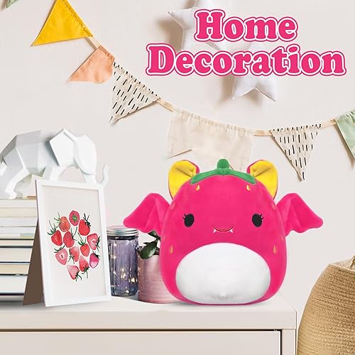 Miniatura 5 de ROMINVIC - Almohada de peluche de murciélago de fresa, 8 pulgadas, peluche de murciélago Kawaii 3D para Navidad, cumpleaños, regalos para niños,