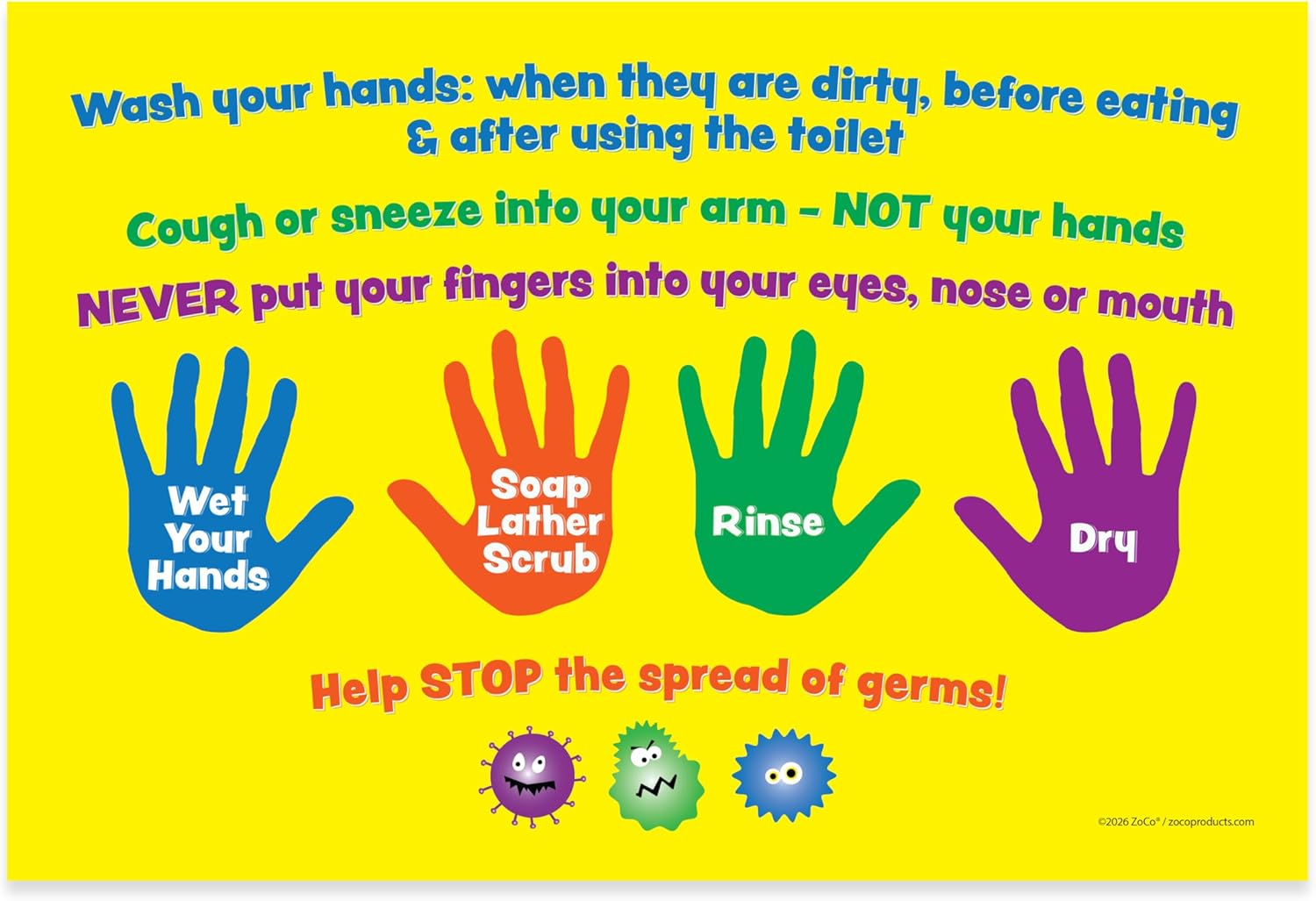 Safety Magnets ZOCO – Hand Washing Posters for Kids (20-Pack) – Hygiene Charts for Schools, Daycares & Nurse Offices, Laminated 12 x 18 – Elementary & Preschool Classroom Poster